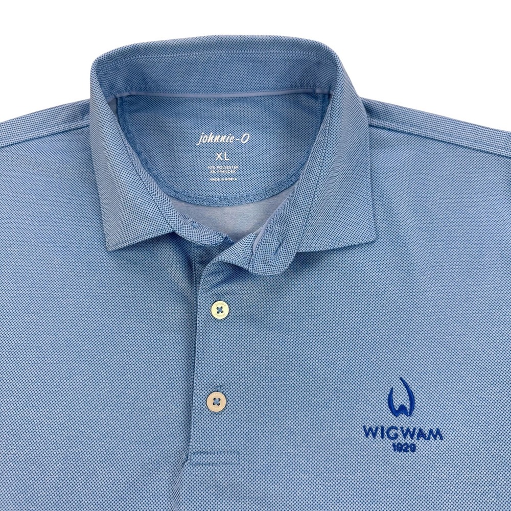 Johnnie-O Wigwam Polo Shirt Mens XL Blue Geometric Golf Performance JMPO2220